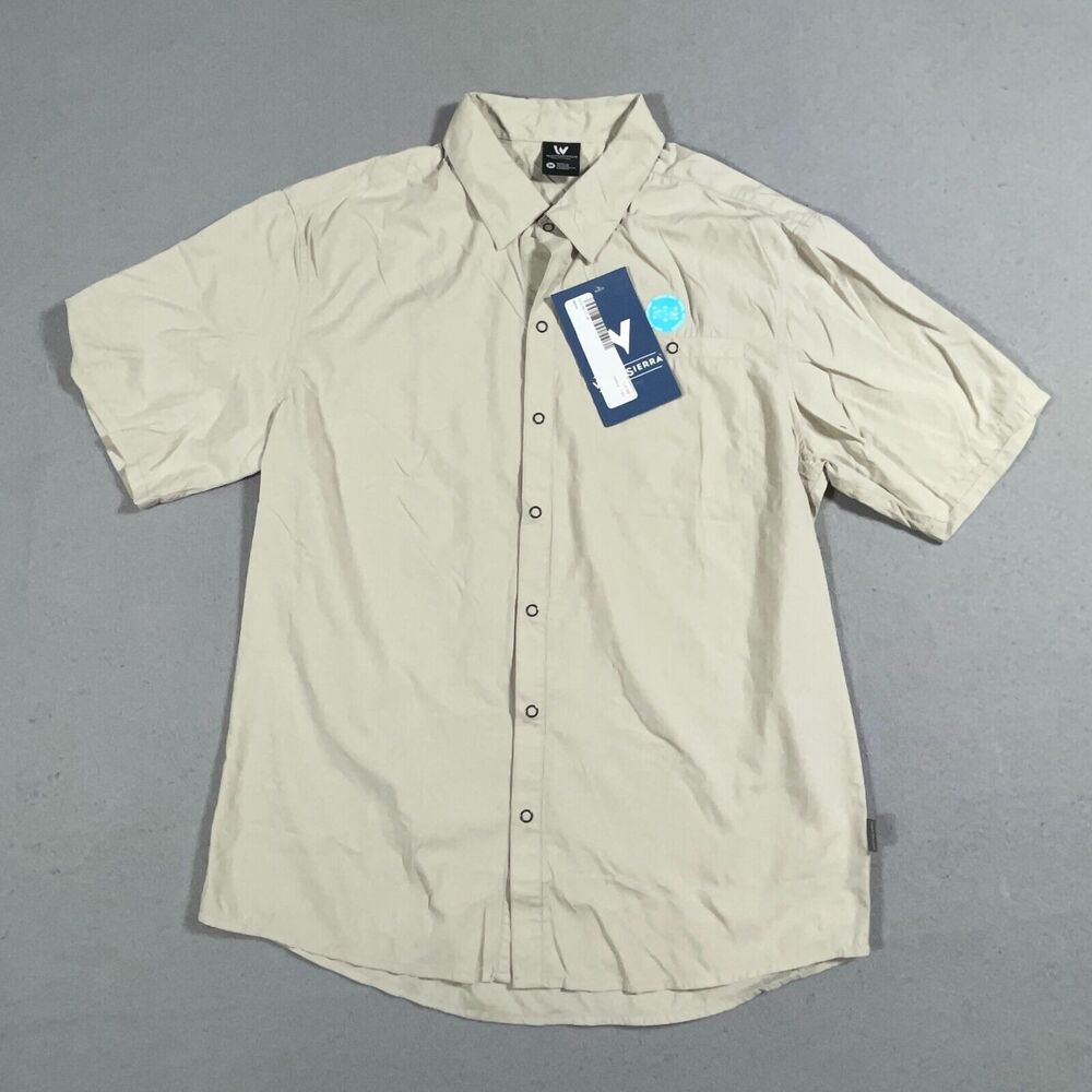 White Sierra Shirt Men M Kaigoorlie Lite Short Sleeve Stone UPF 30 Quick Dry NWT
